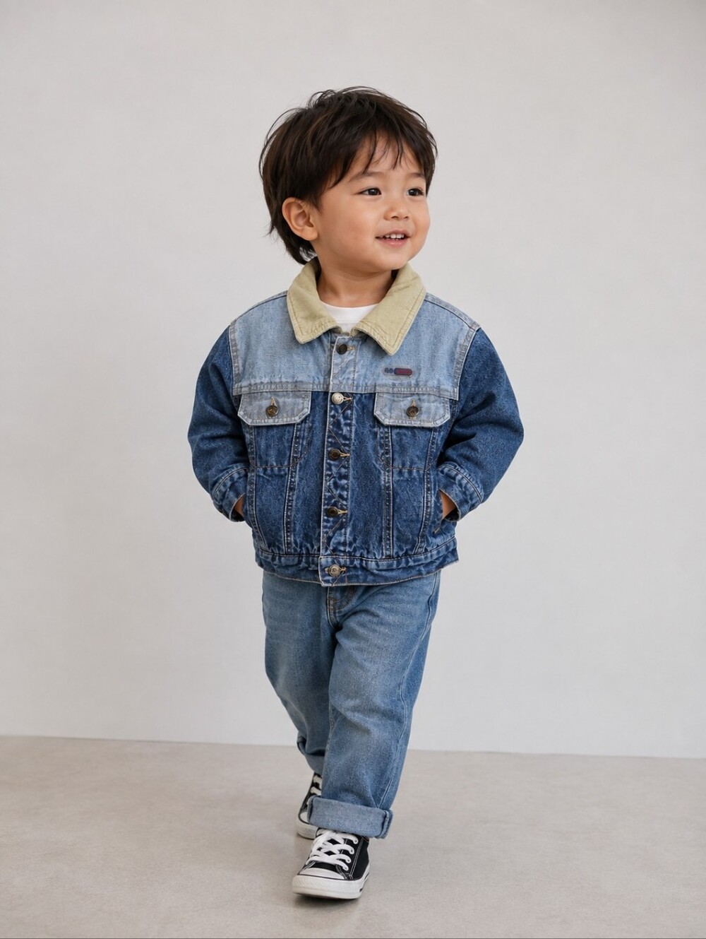 Vintage 90s Kids Denim Jacket Size 3X Corduroy Collar Made in Canada Y2K